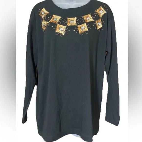 Bob Mackie Tops - Vintage 90's Black T-Shirt Gold Beading Sequin Bob Mackie | Size Med See Photos